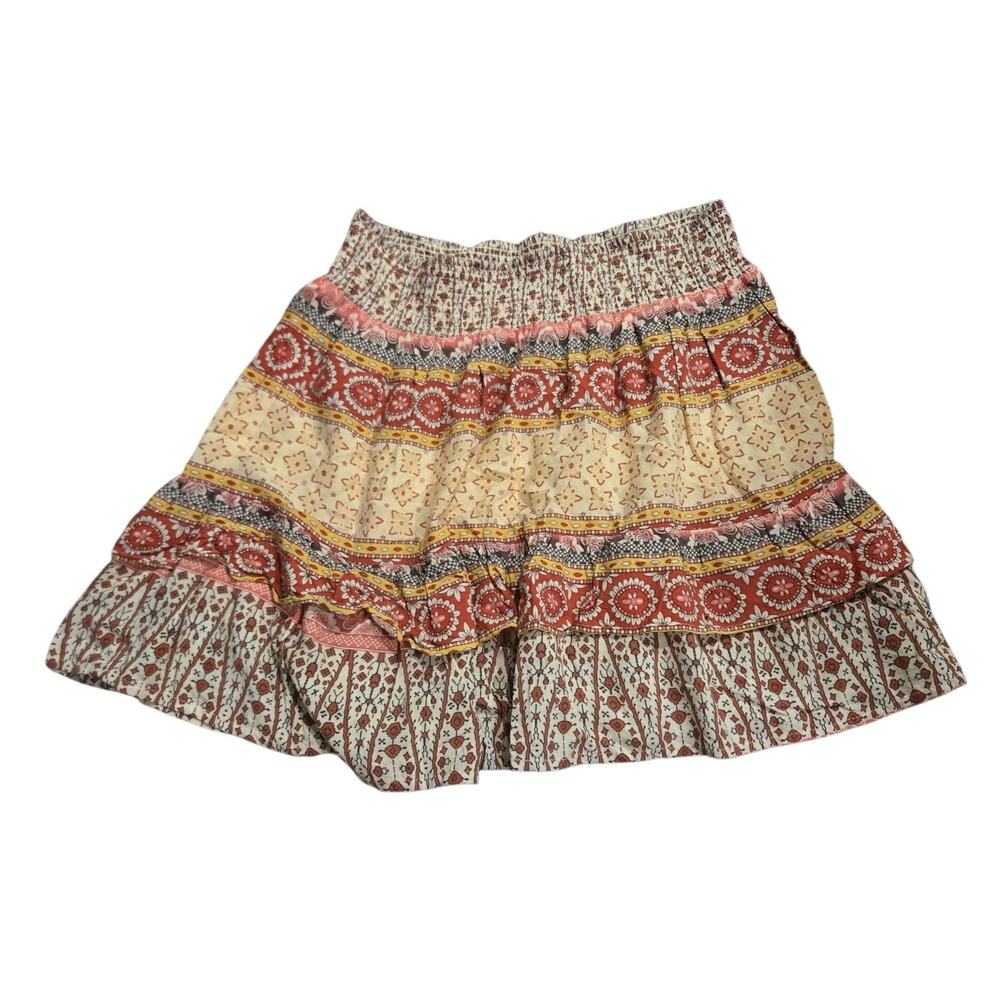 Cynthia Rowley Flowy Boho Floral Skirt Size L Patchwork Colorful Short Tiered - Picture 2 of 8